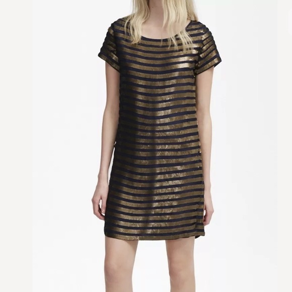 French Connection- Gold & Blue Sequin Dress Size 2 - Picture 1 of 6